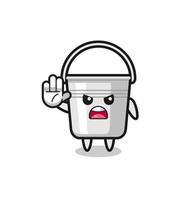 metal bucket character doing stop gesture vector