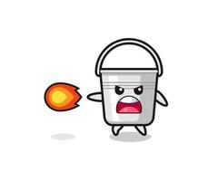 cute metal bucket mascot is shooting fire power vector