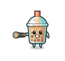 bubble tea mascot holding flashlight vector