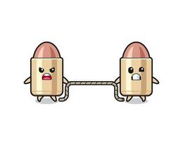 cute bullet character is playing tug of war game vector