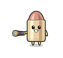 bullet mascot holding flashlight vector