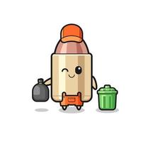 the mascot of cute bullet as garbage collector vector