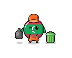 the mascot of cute maldives flag as garbage collector vector
