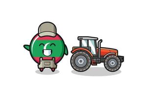 the maldives flag farmer mascot standing beside a tractor vector