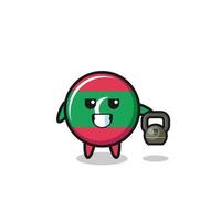 maldives flag mascot lifting kettlebell in the gym vector