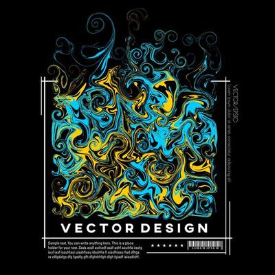 Abstract liquid paint and lines vector design in yellow and light blue, suitable for t-shirts, posters, banners, flyers, and other designs