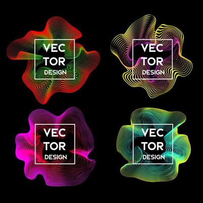 Abstract background with dynamic line waves vector set. Vector illustration
