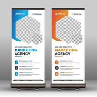 Corporate Roll Up Banner Template, Modern Business Signage Standee X Banner Pop Up Design with Polygon Shapes vector