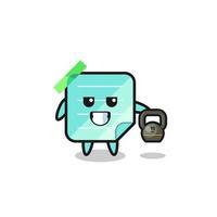 blue sticky notes mascot lifting kettlebell in the gym vector