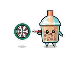 cute bubble tea is playing dart vector