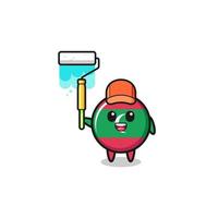 the maldives flag painter mascot with a paint roller vector