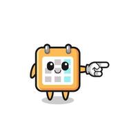 calendar mascot with pointing right gesture vector