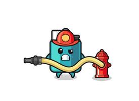 lighter cartoon as firefighter mascot with water hose vector