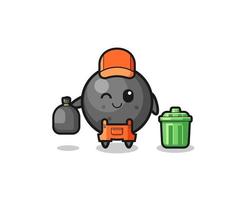 the mascot of cute cannon ball as garbage collector vector