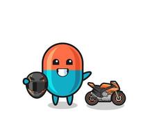 linda caricatura de cápsula como corredor de motocicletas vector