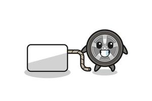 car wheel cartoon is pulling a banner vector