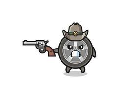 the car wheel cowboy shooting with a gun vector