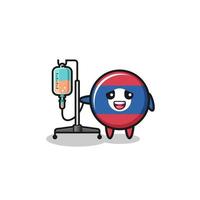 cute laos flag character standing with infusion pole vector