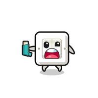 light switch mascot having asthma while holding the inhaler vector