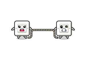 cute light switch character is playing tug of war game vector