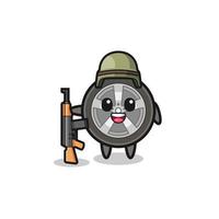 cute car wheel mascot as a soldier vector