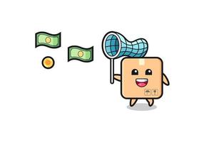 illustration of the cardboard box catching flying money vector