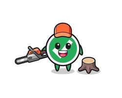 check mark lumberjack character holding a chainsaw vector