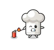 chef hat mascot illustration playing firecracker vector