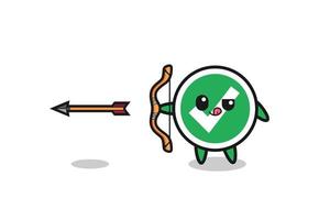 illustration of check mark character doing archery vector