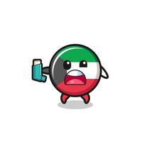kuwait flag mascot having asthma while holding the inhaler vector
