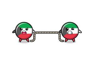 cute kuwait flag character is playing tug of war game vector