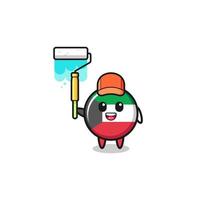 the kuwait flag painter mascot with a paint roller vector