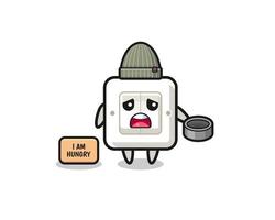 cute light switch beggar cartoon character vector