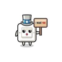 light switch cartoon as uncle Sam holding the banner I want you vector