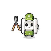 cute light switch as gardener mascot vector