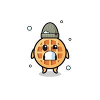 cute cartoon circle waffle with shivering expression vector