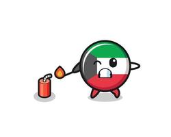 kuwait flag mascot illustration playing firecracker vector