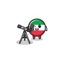 kuwait flag astronomer mascot with a modern telescope vector