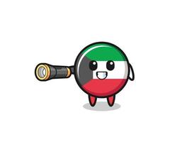 kuwait flag mascot holding flashlight vector