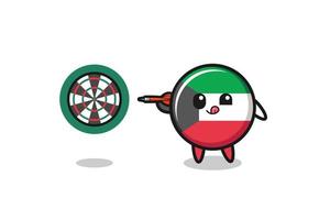 cute kuwait flag is playing dart vector