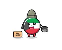 cute kuwait flag beggar cartoon character vector