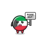 cute kuwait flag hold the please help banner vector