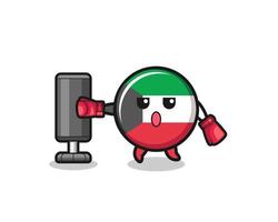 kuwait flag boxer cartoon doing training with punching bag vector