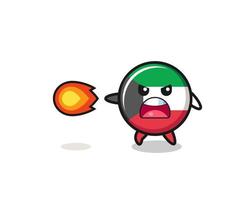 cute kuwait flag mascot is shooting fire power vector