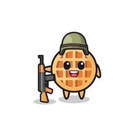 cute circle waffle mascot as a soldier vector
