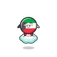 cute kuwait flag illustration riding a floating cloud vector