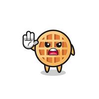 personaje de waffle circular haciendo gesto de parada vector