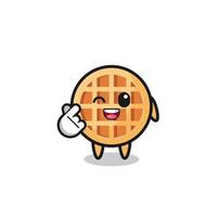 personaje de waffle circular haciendo corazón de dedo coreano vector