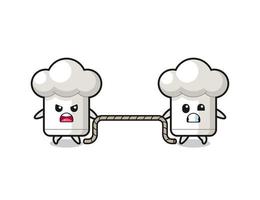 cute chef hat character is playing tug of war game vector