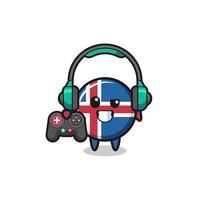 iceland flag gamer mascot holding a game controller vector